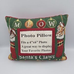Christmas Tapestry Meow Santa's Claws Cats  Photo Slot Pillow Multicolor 9 x 12"